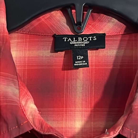 Talbots Womens Button Up Shirt - Size 12 Petite -  Red Plaid. Long Sleeves - Picture 3 of 5